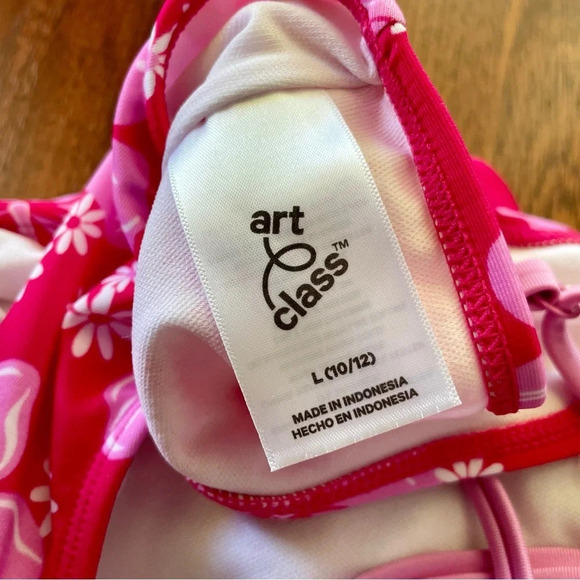Art Class Girls' Simply Hibiscus One Piece Swimsuit Pink L (10/12) NWT - Picture 8 of 8